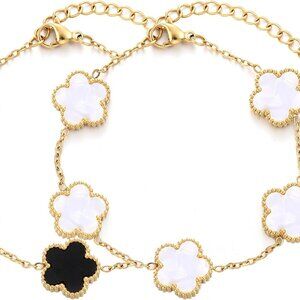 TICVSS Four Leaf Clover Bracelet for Women 18K Gold Plated Stainless Steel Lucky